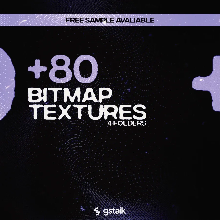 80+ bitmap textures pack by GstaikDesigns, halftone dot graphics in 4 folders, free sample available