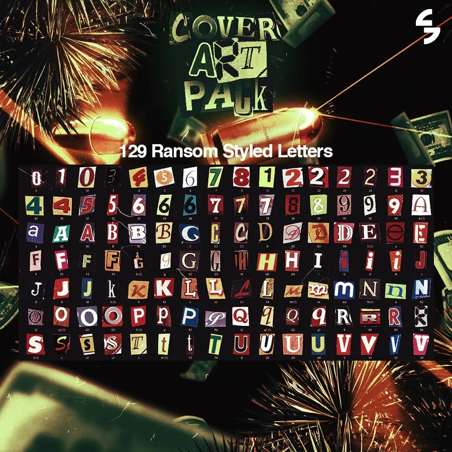 129 ransom note style cut-out letters from the Cover Art Pack