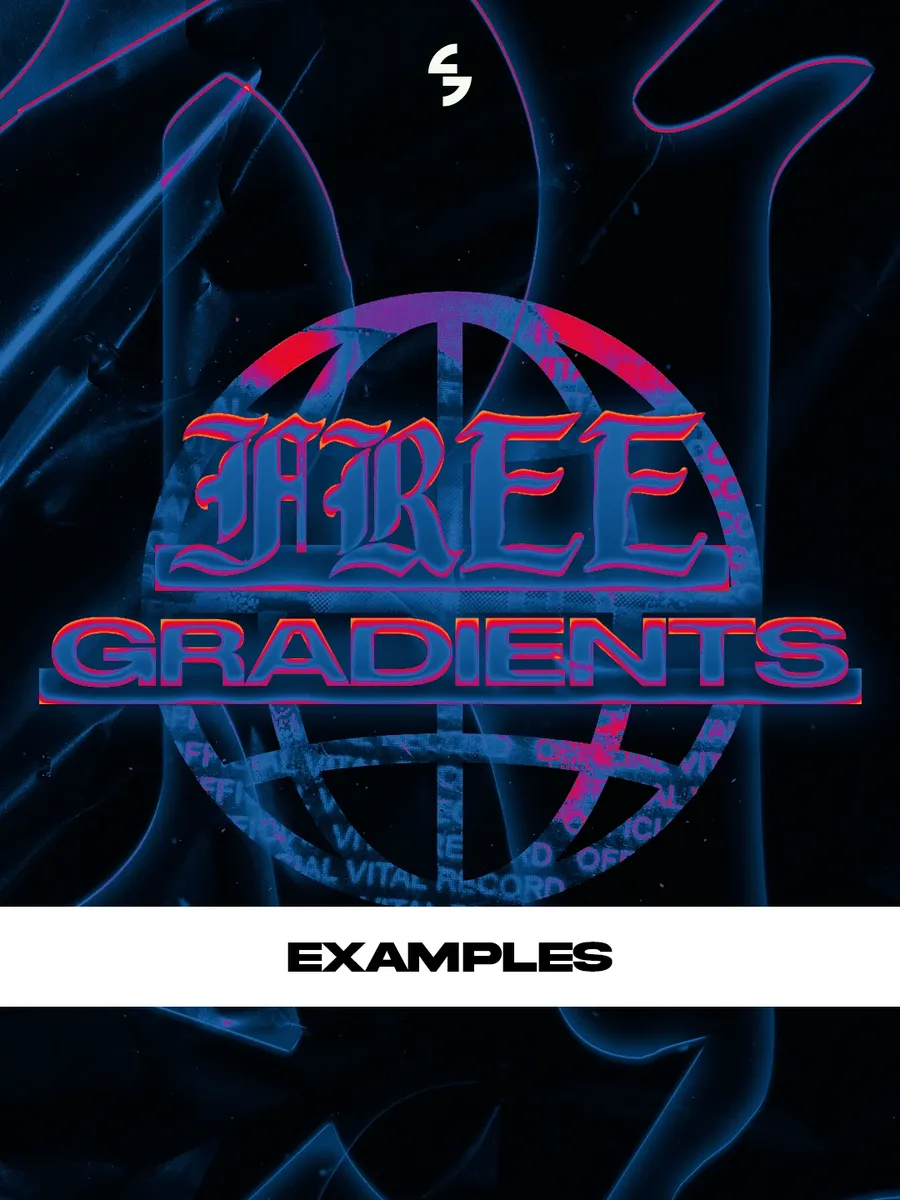 Example of the free gradients applied to gothic 3D text in blue and red